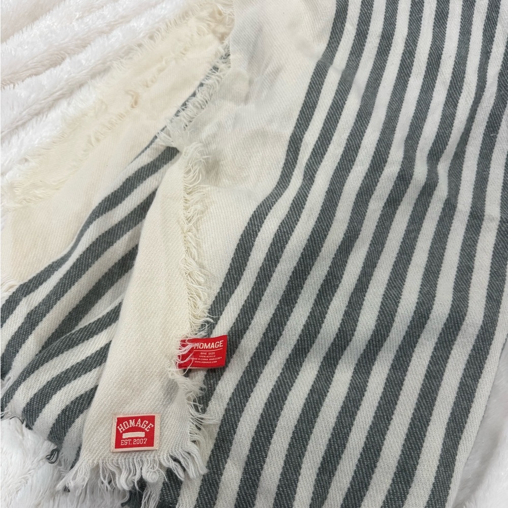 HOMAGE Gray and Cream Striped Blanket Scarf